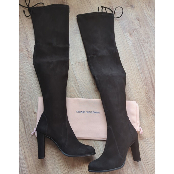 Stuart Weitzman Highland Over the Knee Black Suede Boots Womens 7.5 OTK - Picture 4 of 16